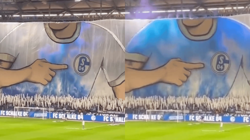 Die Fans des FC Schalke 04 präsentierten gegen den SC Freiburg eine farbwandelnde Choreo.