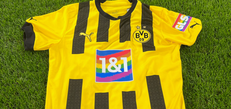 Das BVB-Trikot im Spiel gegen Gladbach hat Sponsoren in Regenbogen-Farben.
