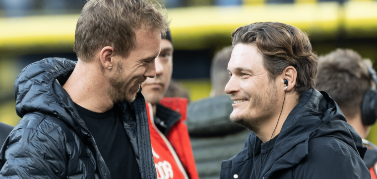 Julian Nagelsmann (FC Bayern) und Edin Tezic (BVB) unterhalten sich.